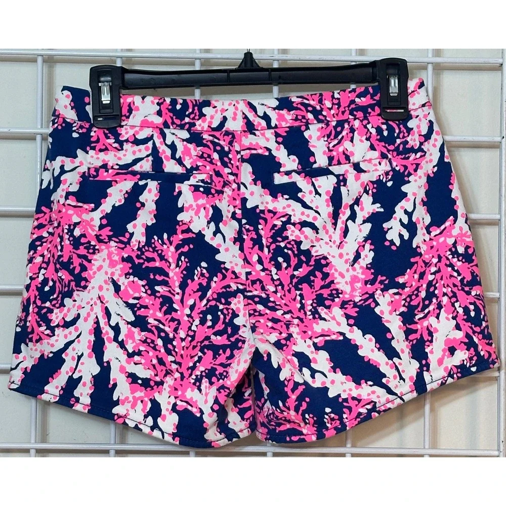 Lilly‎ Pulitzer Hazellle stretch Shorts Navy Pink Coral Reef Size 00 Side Zip